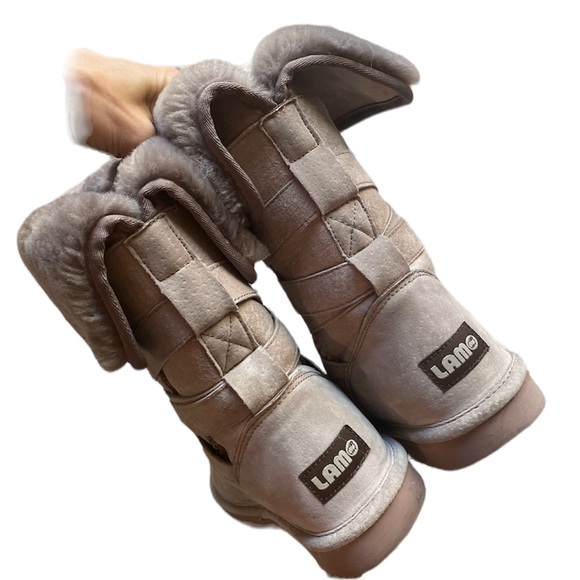 Lam Shearling Slate Grey Strappy Boots - Picture 2 of 9